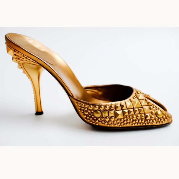 Gucci Gold Studded Heels - Picture 1 of 10